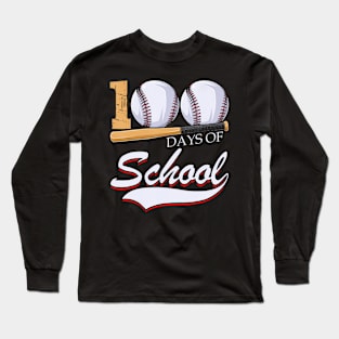 100 Days Of School Sports Game Baseball Player Student Long Sleeve T-Shirt